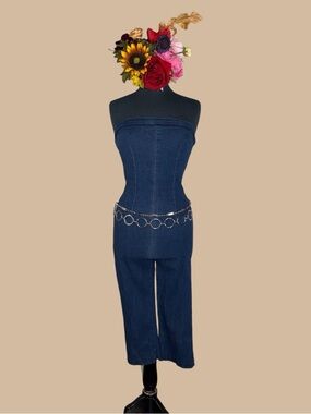 Chesley vintage strapless denim jumpsuit capri